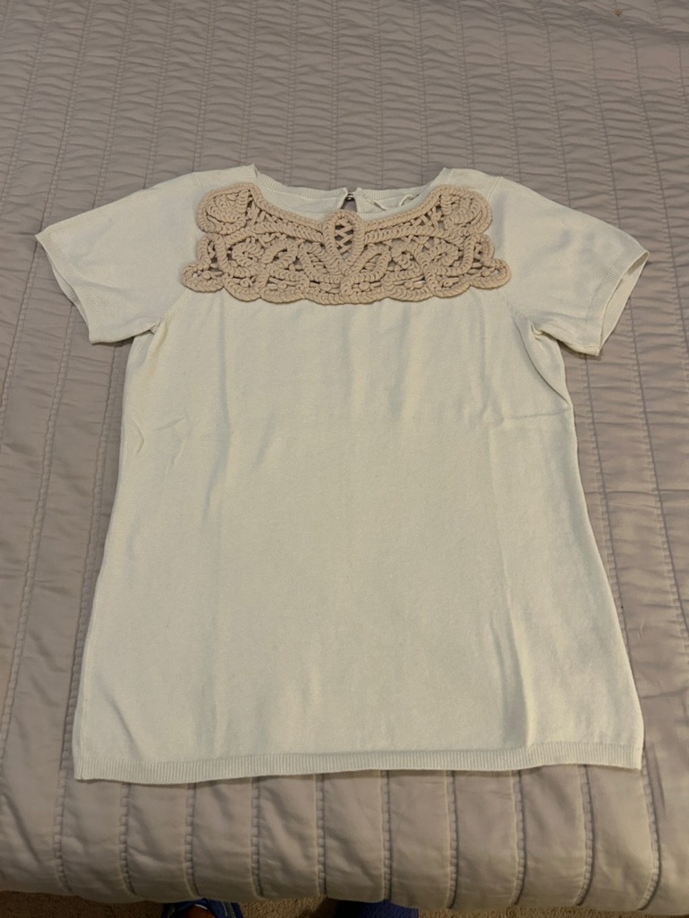 Anthropologie - Cream Crew Neck Sweater with Decorative Collar. Size Small